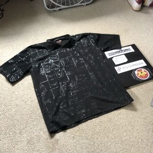 Blue Boy Black Button Short Sleeve Shiny Shirt